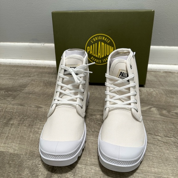 Palladium Women 7 Mens 5.5 White Shoes Ankle Canvas High Top Lace Up Trainers - Picture 6 of 11